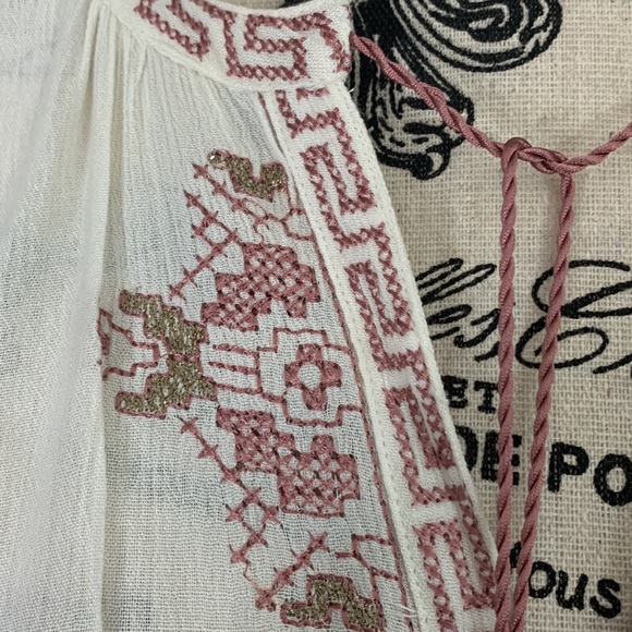 Lucky Brand Ivory Peasant Crinkle Gauze Tassels Embroidery Boho Size:S - Picture 2 of 16
